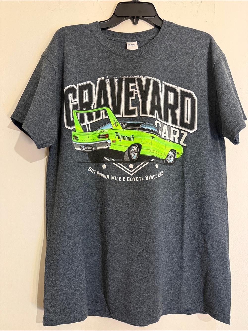 Graveyard Cars Green Plymouth Graphic Tee - Heather Gray with Lime Car Print